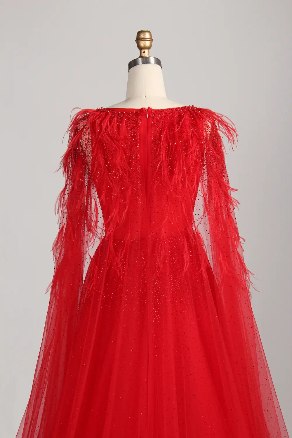 Red Long Cape Sleeves A-Line Mother of the Bride Dress MC152