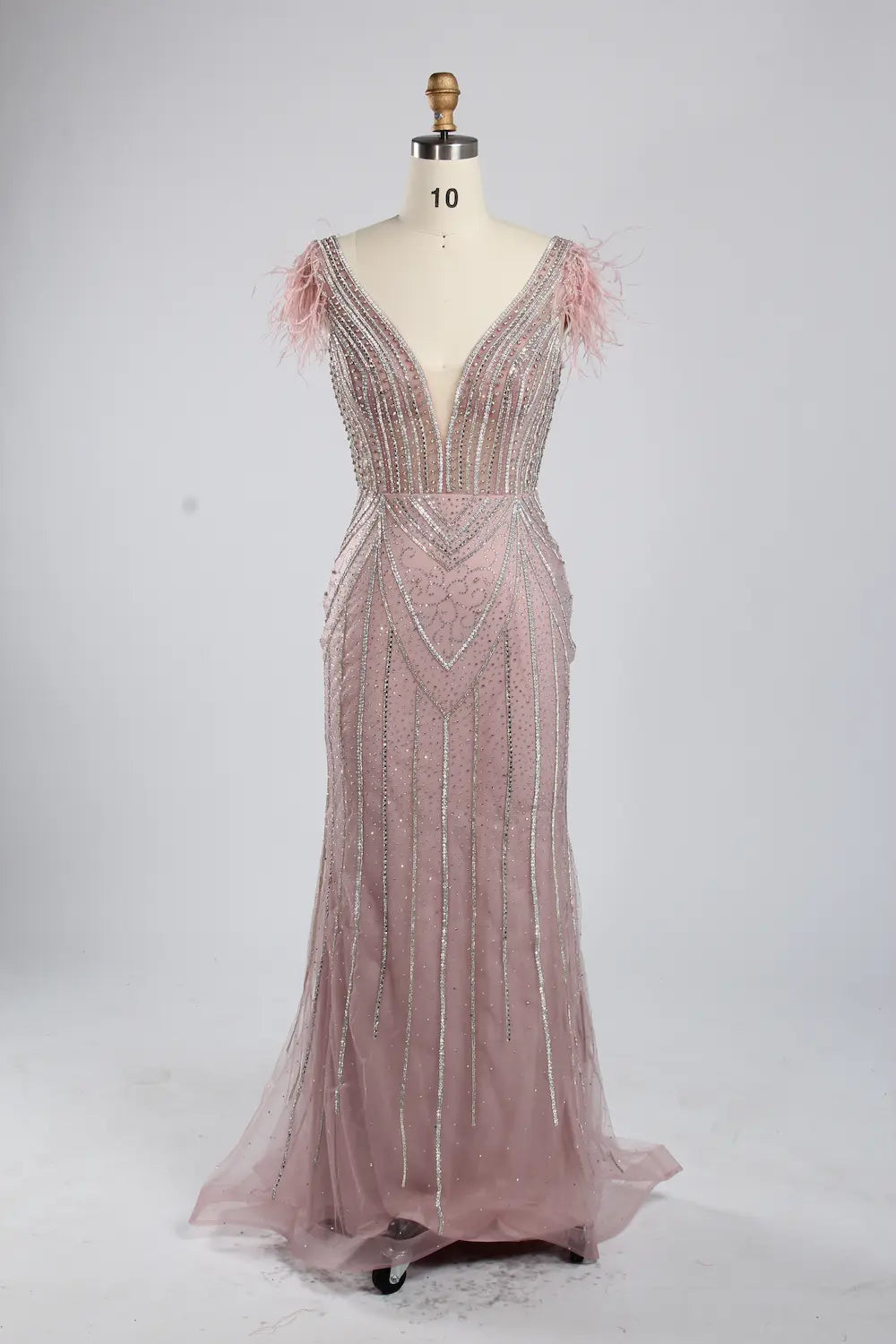 Elegant V-Neck Floral Long Sleeve A-Line Mother of the Bride Dress KS053