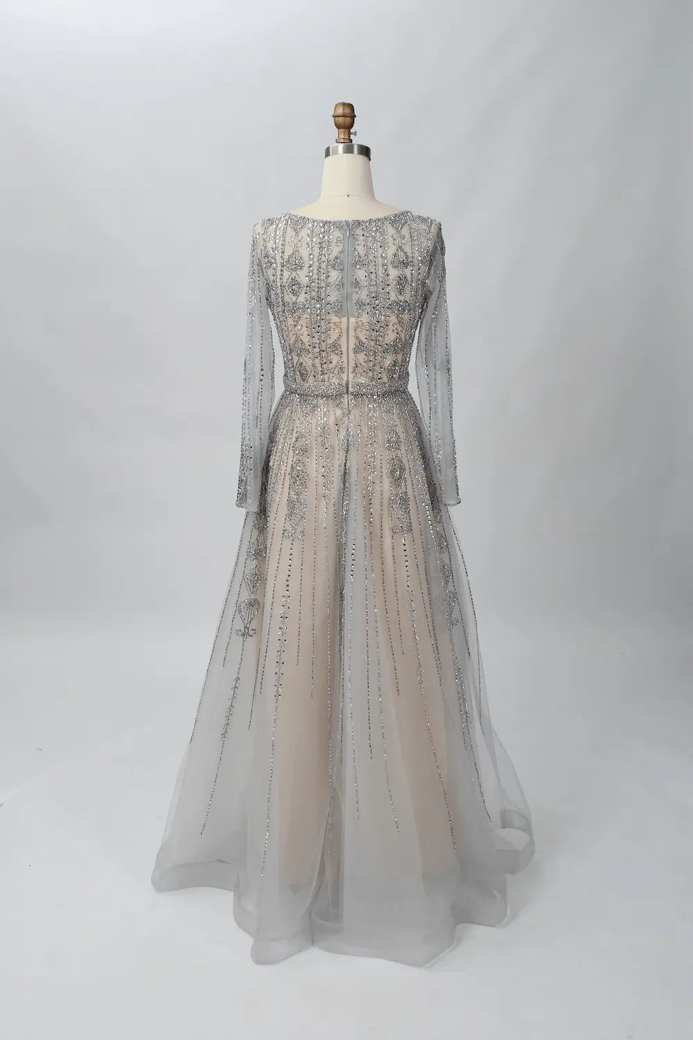 Sparkling V-Neck A-Line Mother of the Bride Dress with Long Sleeves MC064B