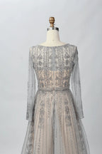 Sparkling V-Neck A-Line Mother of the Bride Dress with Long Sleeves MC064B