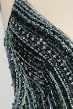 V-Neck Sequin Mermaid Mother of the Bride Dress with Detachable Cape MC146