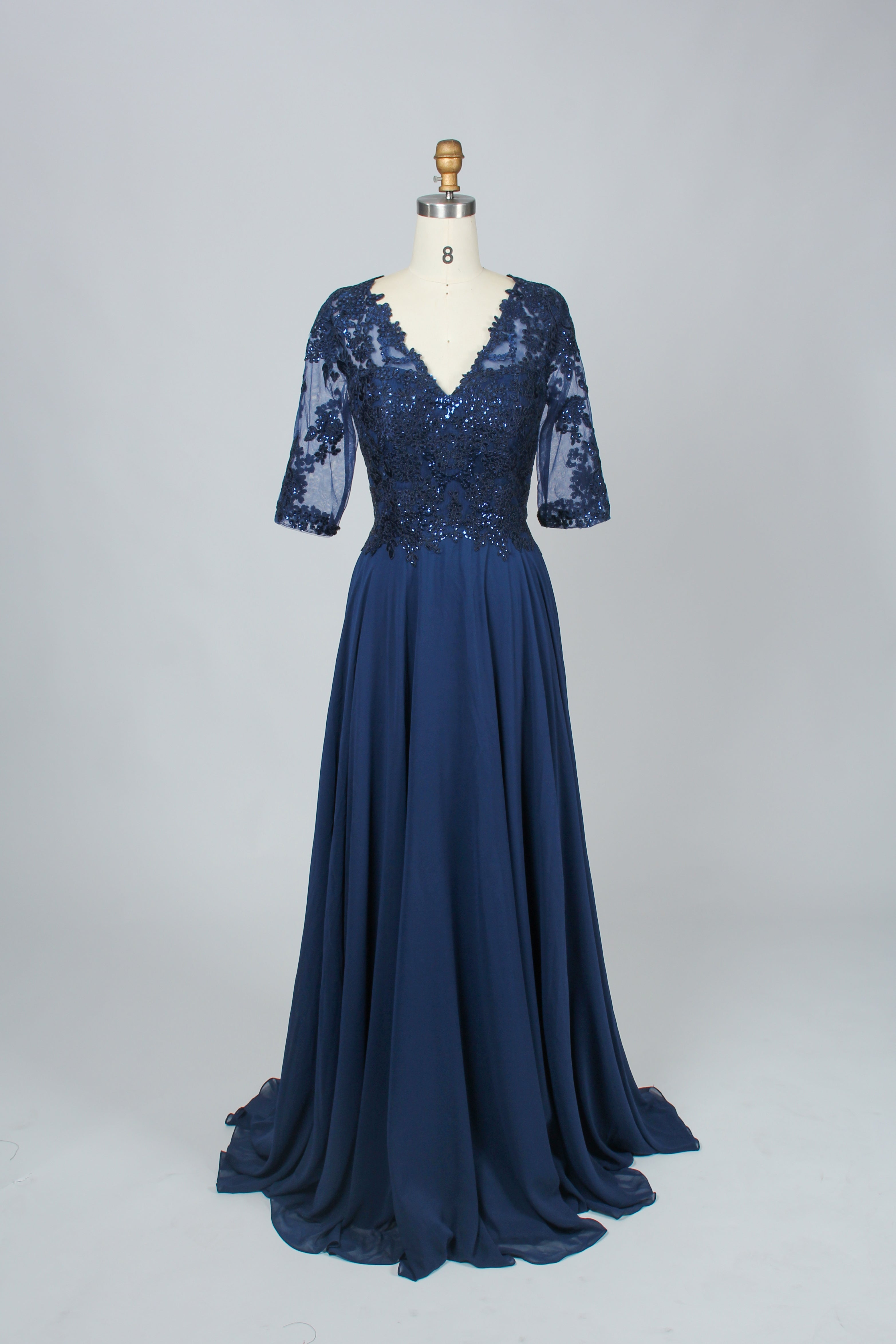 Wholesale Navy Lace Half Sleeve Chiffon Mother Of The Bride Dress 3298