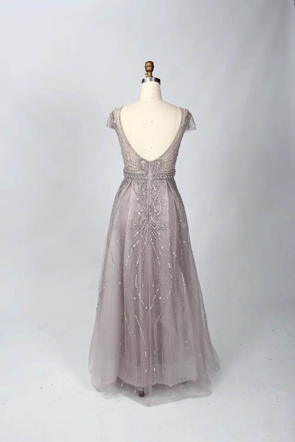 V-Neck Beaded A-Line Mother of the Bride Dress with Cap Sleeves MC062