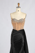 Black Strapless Beaded Corset Satin Mermaid Evening Gown MC188