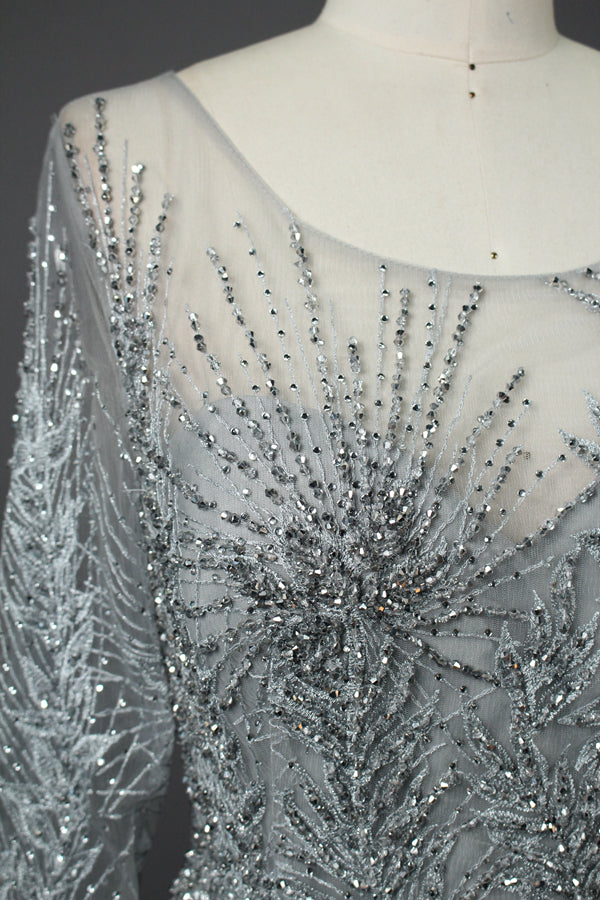 Supplier Sheer Neckline Beaded Embroidered Mother of the Bride Dress MK053