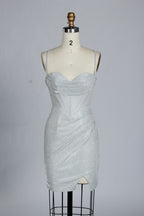 Wholesale Teal Glitter Spaghetti-Strap Ruched Homecoming Dress d-099s