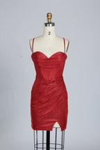 Wholesale Teal Glitter Spaghetti-Strap Ruched Homecoming Dress d-099s
