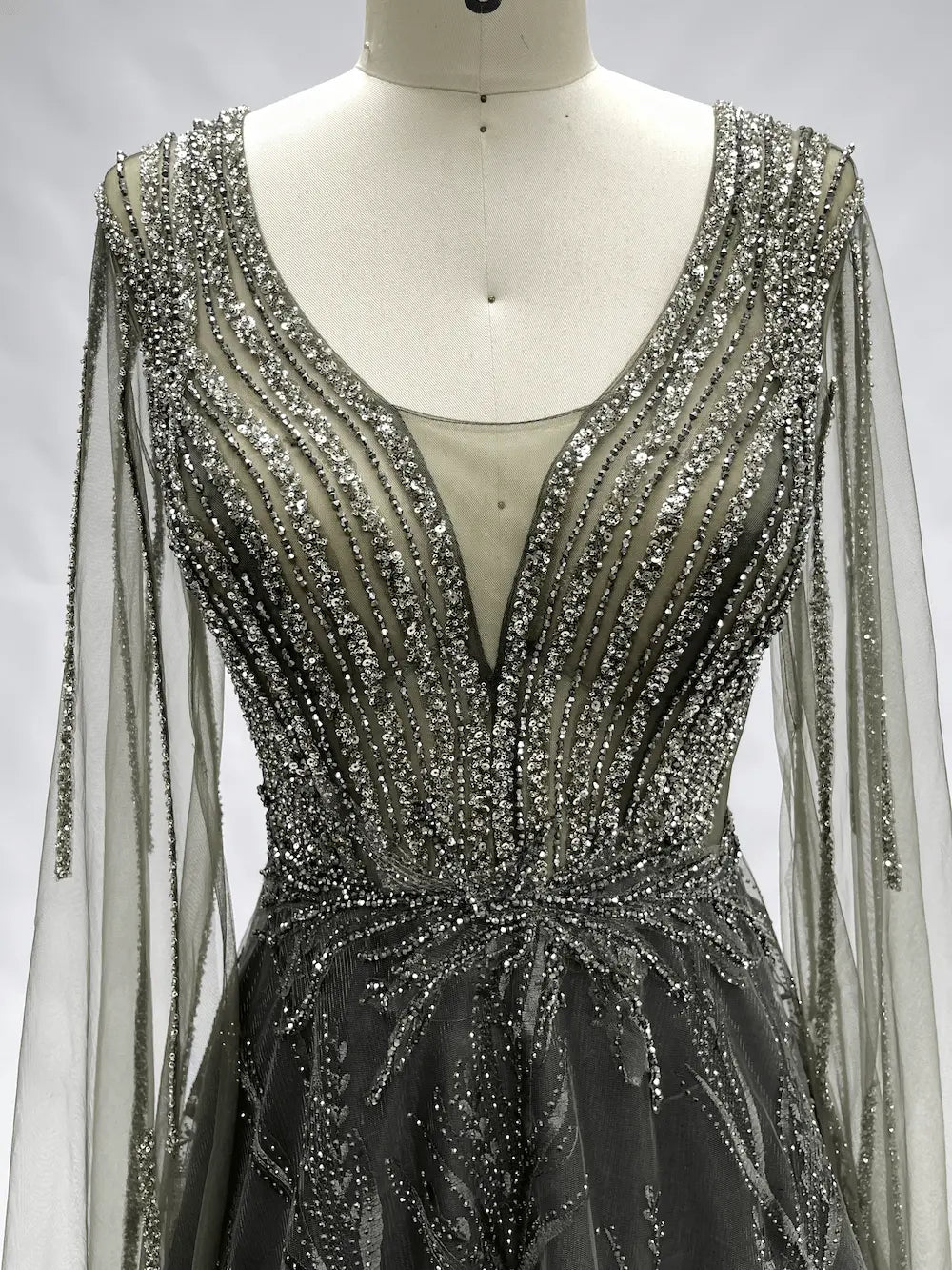 Round Neck Lace A-Line Mother of the Bride Dress with Long Sleeves KS015