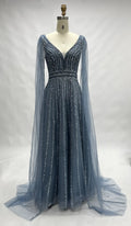 Beaded Fit-and-Flare Mother of the Bride Dress with Long Sleeves MC090
