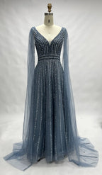 Beaded Fit-and-Flare Mother of the Bride Dress with Long Sleeves MC090