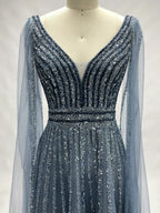 Beaded Fit-and-Flare Mother of the Bride Dress with Long Sleeves MC090
