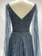 Beaded Fit-and-Flare Mother of the Bride Dress with Long Sleeves MC090