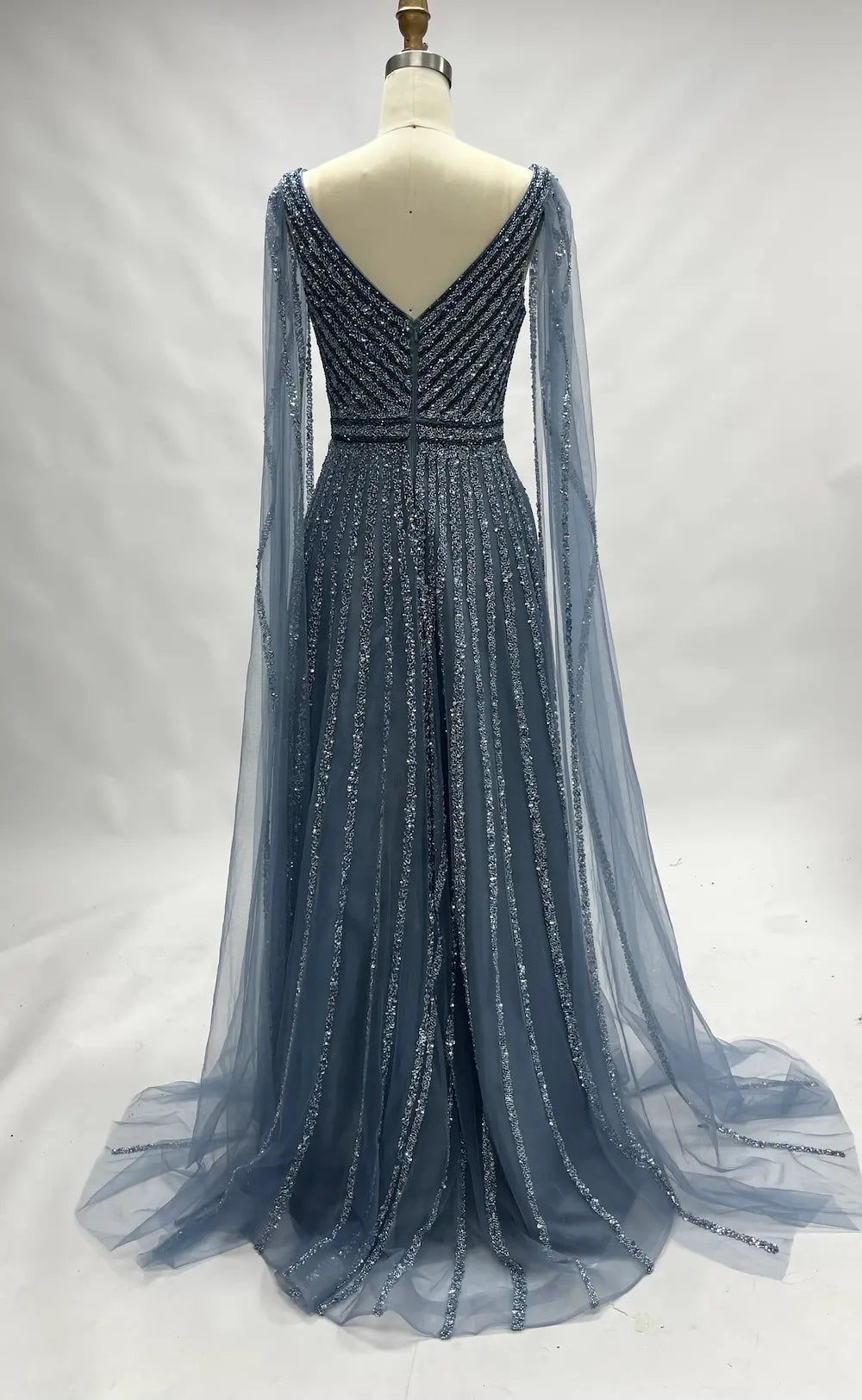 Beaded Fit-and-Flare Mother of the Bride Dress with Long Sleeves MC090